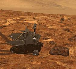 Le rover s'approche d'une roche martienne